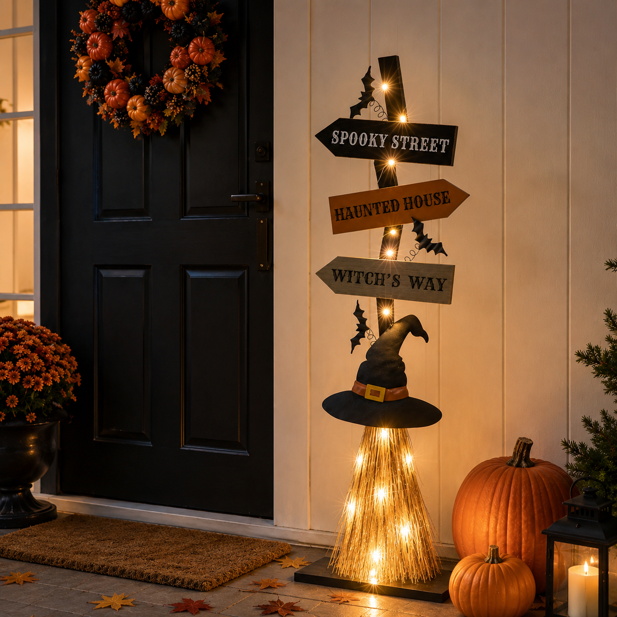 16 Inch Lighted Halloween Wooden Witch’s Broom Porch Decor