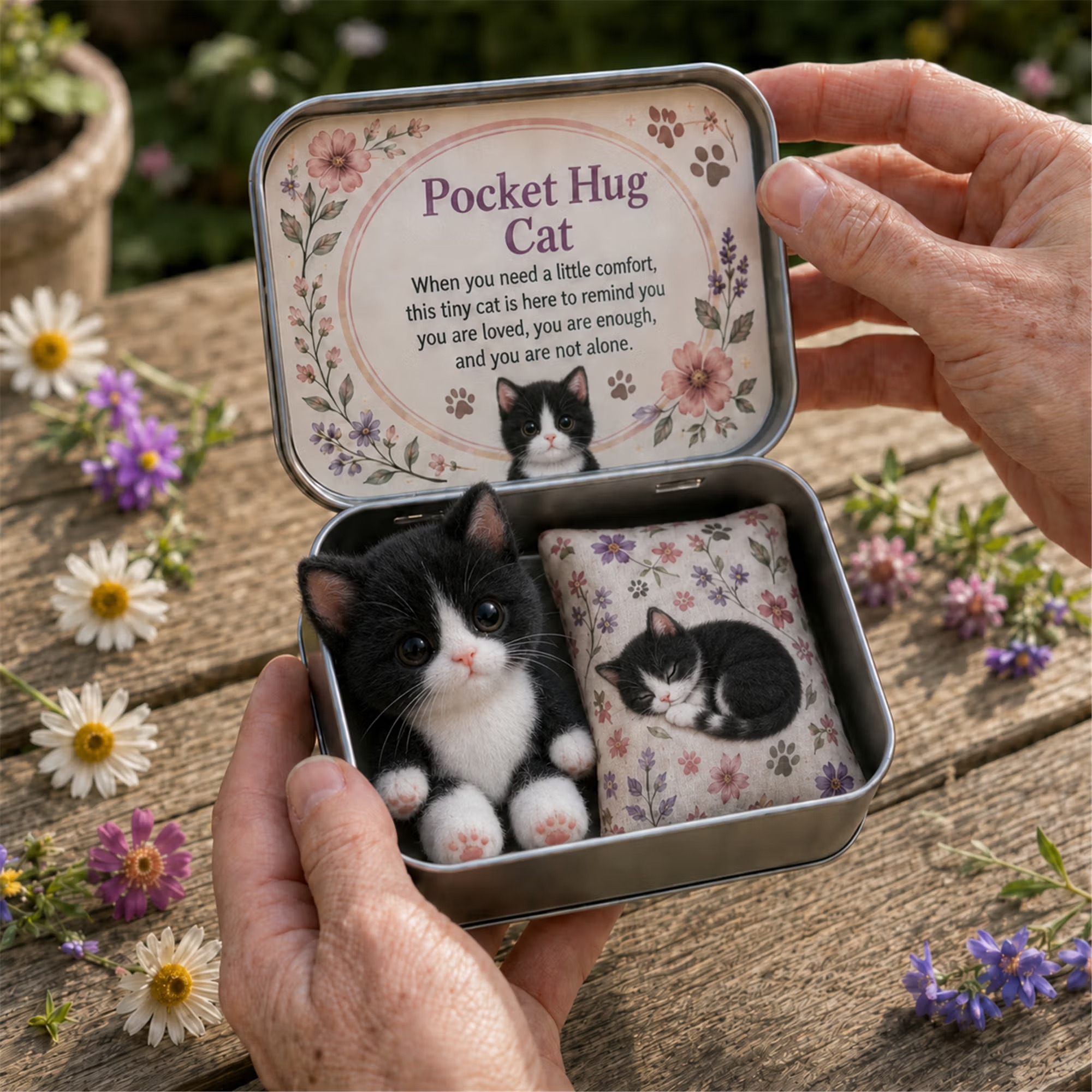Pocket Hug Plush Keepsake Tin, Mini Portable Comfort Pocket Plush Toy