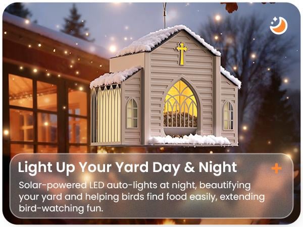 [Mother's Day Gift]MrCrafts Church-Shaped Metal Bird Feeder with Solar Light, 10.35'' * 6.69'' * 8.2'', Hanging Outdoor Feeder, 4lb Large Capacity & Bird Suet Design, Weatherproof, Garden/Yard/Deck Decor & Unique Gift for Christmas & Mother's Day