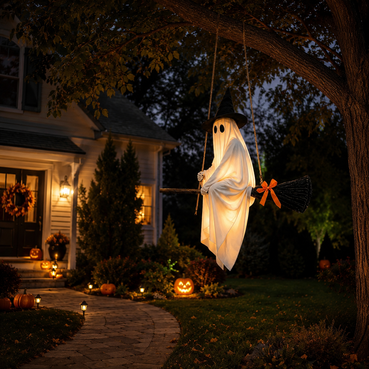 Lighted Hanging Ghost Witch Halloween Decoration