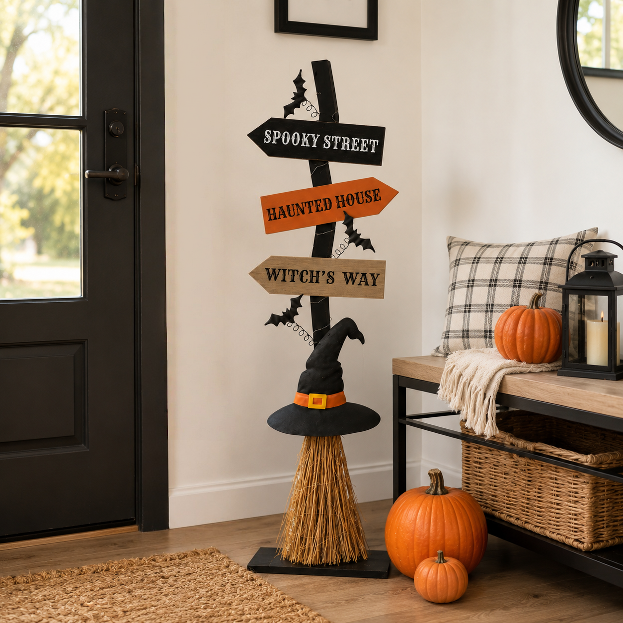16 Inch Lighted Halloween Wooden Witch’s Broom Porch Decor