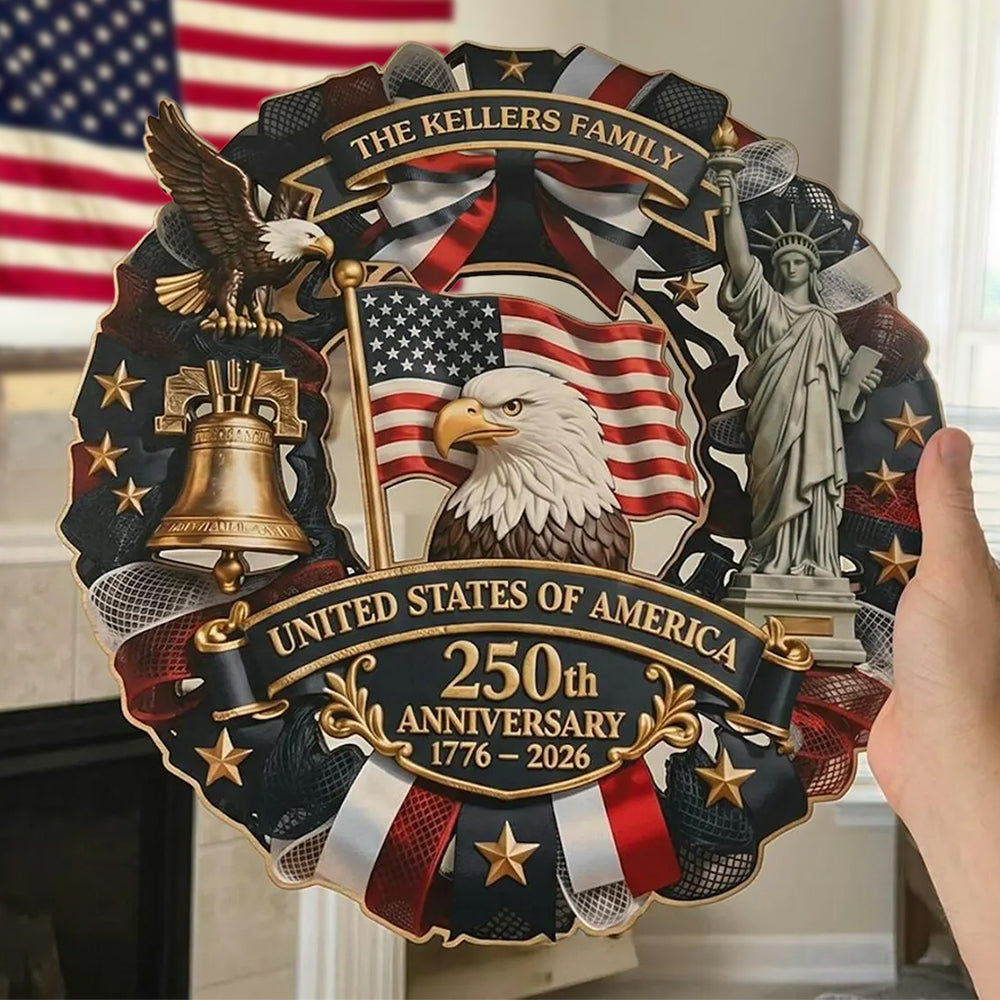 Custom Family Name America 250th Anniversary 1776-2026 Patriotic Semiquincentennial Doorsign HA75 920746