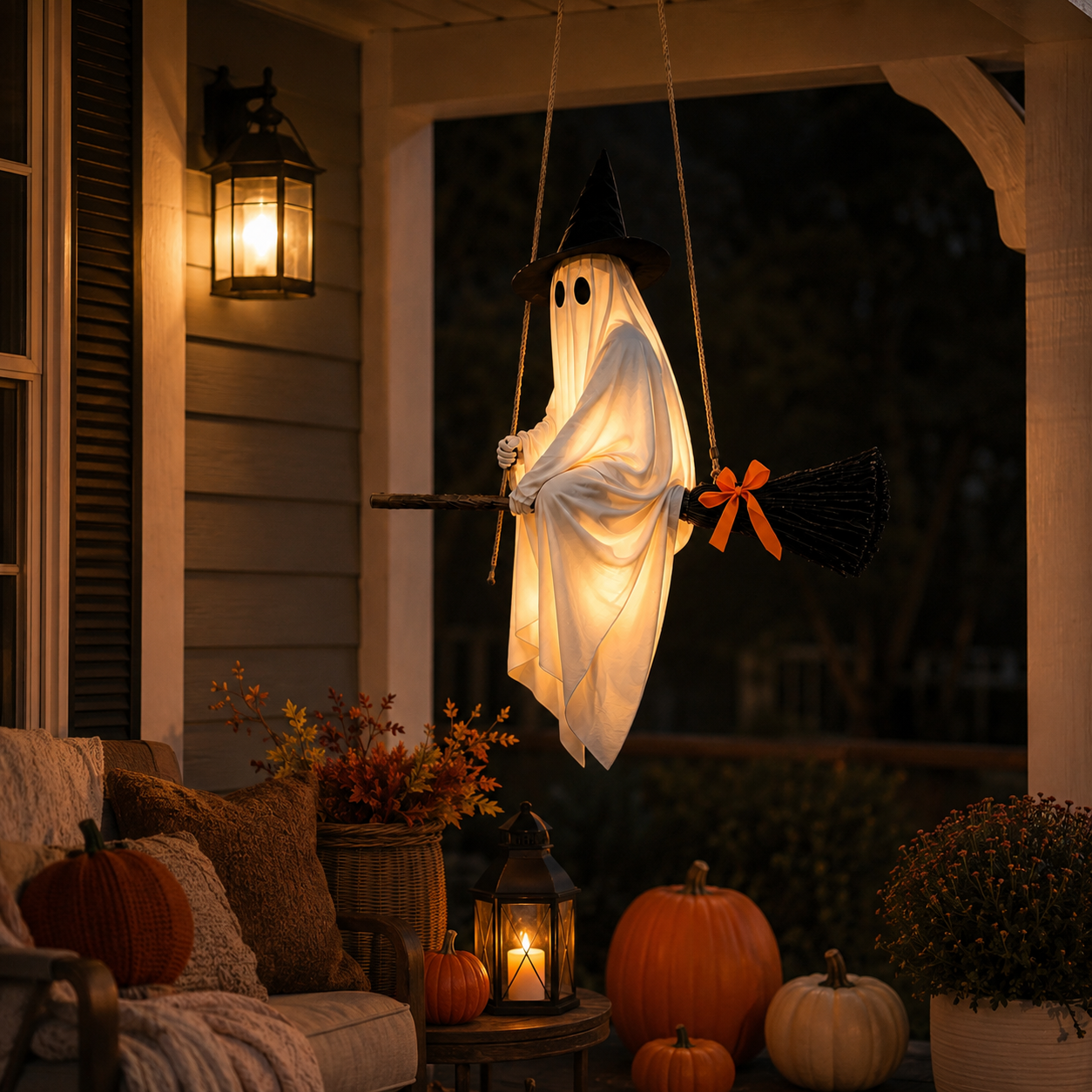 Lighted Hanging Ghost Witch Halloween Decoration