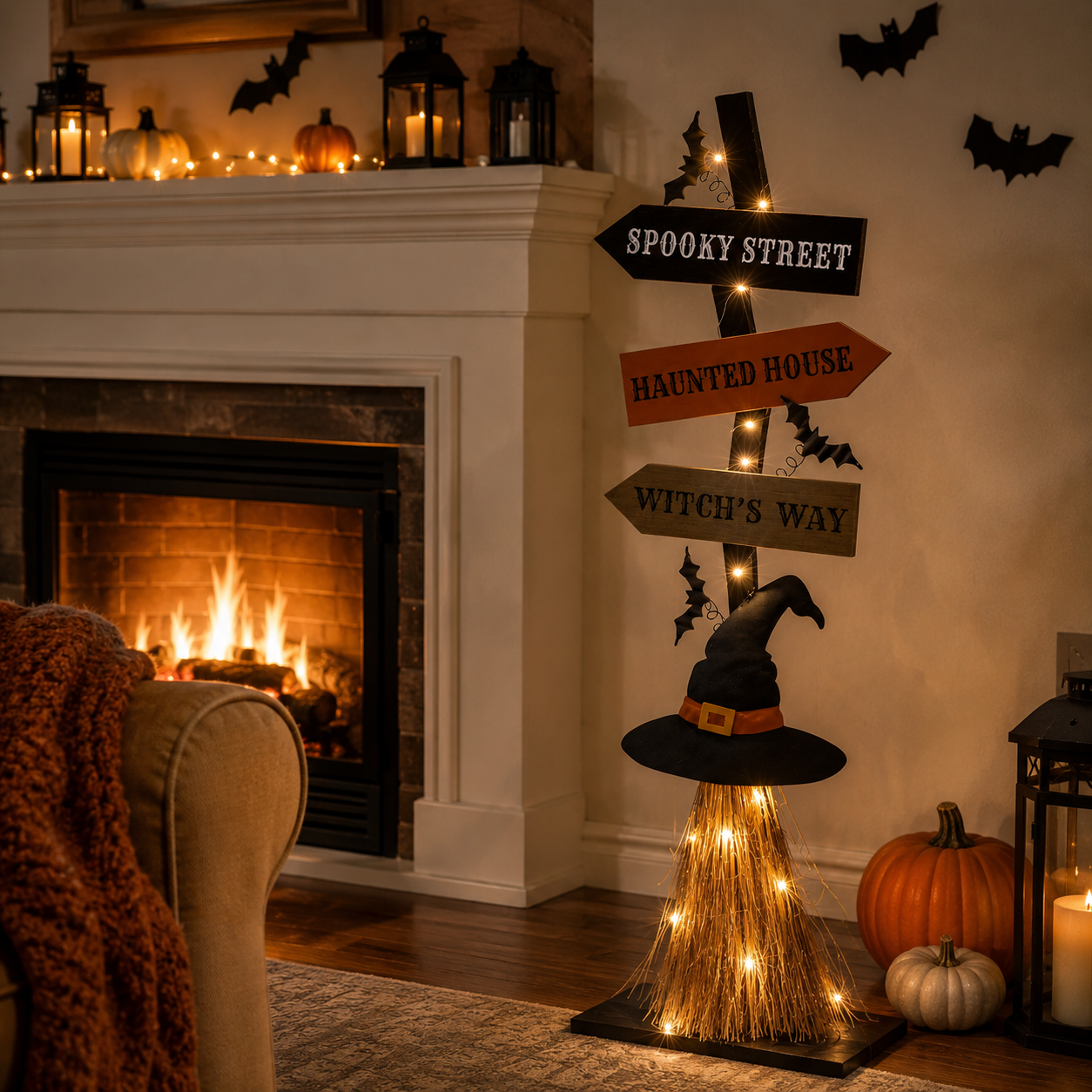 16 Inch Lighted Halloween Wooden Witch’s Broom Porch Decor