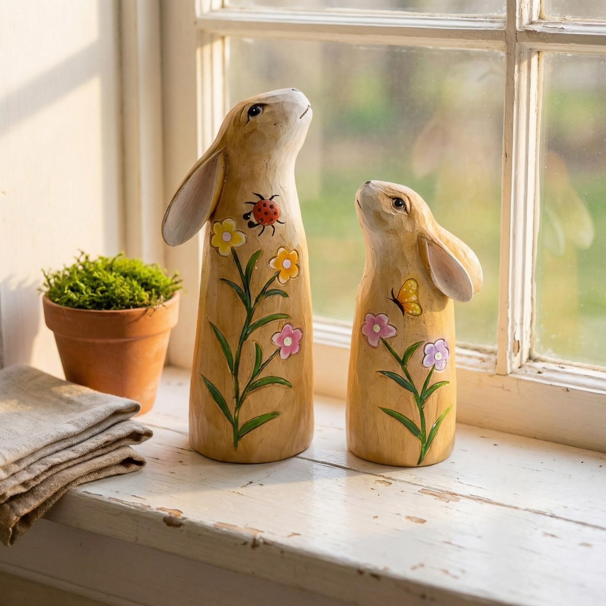 Hand-Painted Spring Bunny Figurines