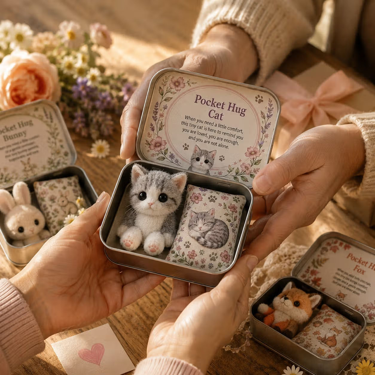 Pocket Hug Plush Keepsake Tin, Mini Portable Comfort Pocket Plush Toy