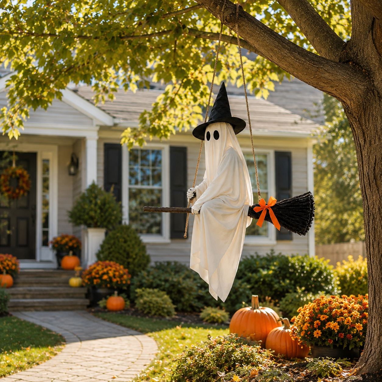 Lighted Hanging Ghost Witch Halloween Decoration