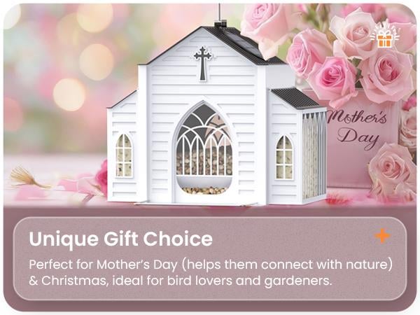 [Mother's Day Gift]MrCrafts Church-Shaped Metal Bird Feeder with Solar Light, 10.35'' * 6.69'' * 8.2'', Hanging Outdoor Feeder, 4lb Large Capacity & Bird Suet Design, Weatherproof, Garden/Yard/Deck Decor & Unique Gift for Christmas & Mother's Day