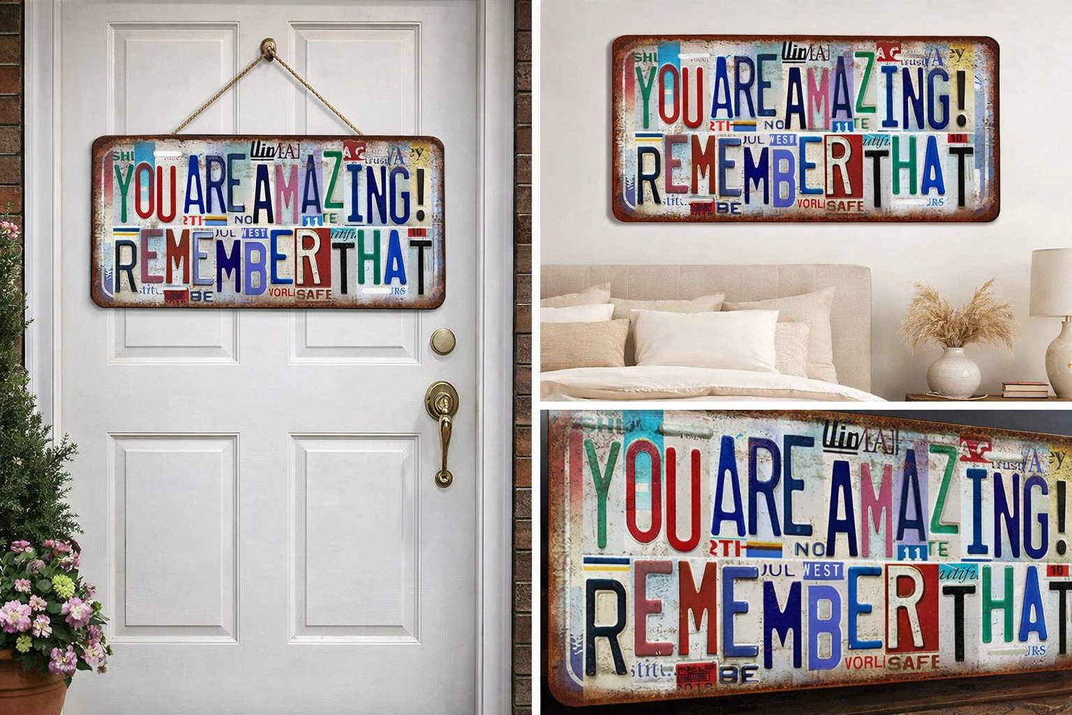 🌹"You Are Amazing! Remember That“ License Plate Metal Sign—Vintage Wall Decor💕