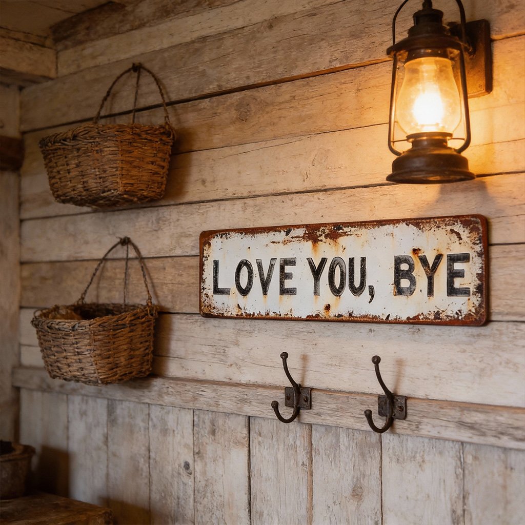 Love You, Bye Metal Wall Sign - Vintage Greenery Decor for Home & Cafe