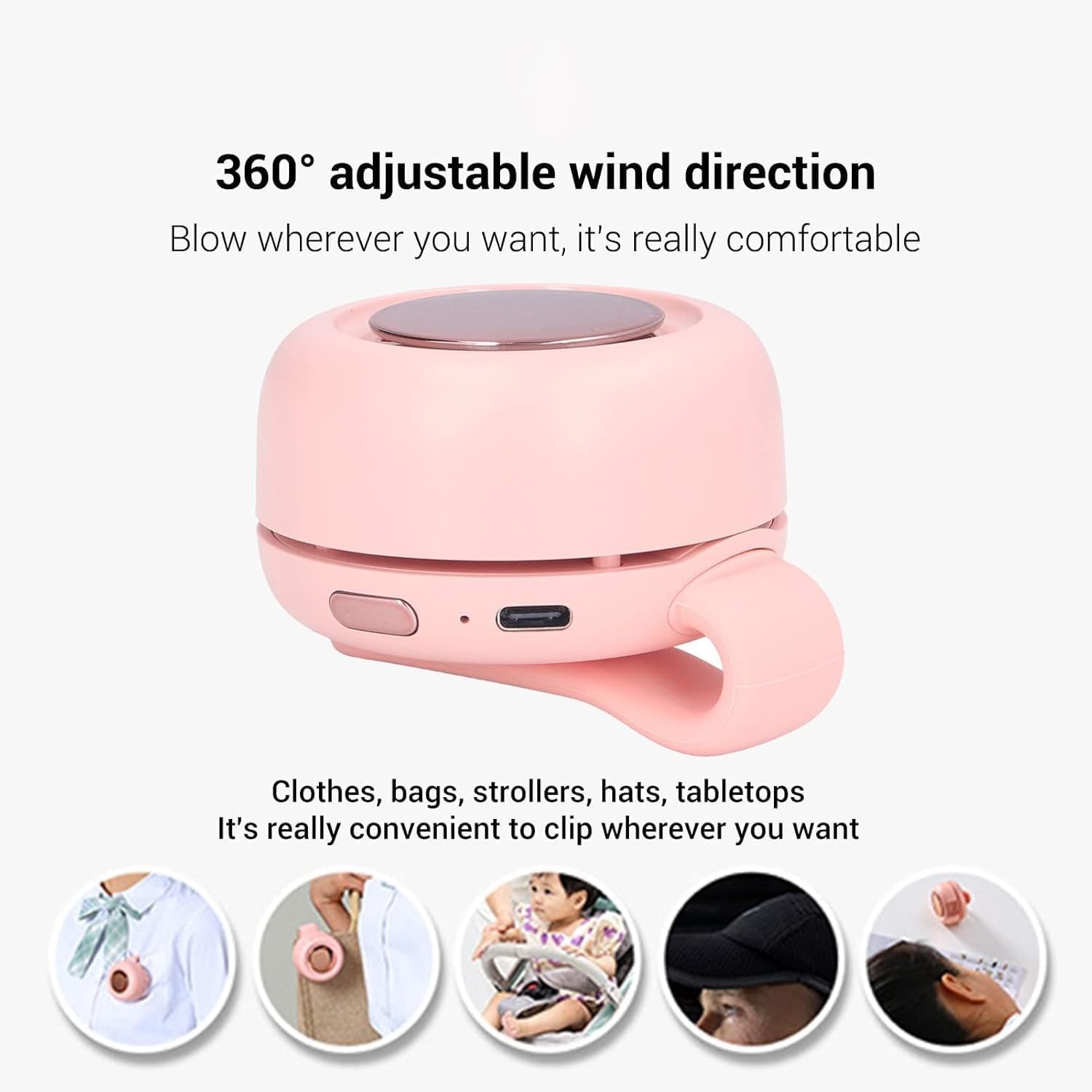 Portable Silent Mini Bladeless Electric Fan, Adjustable 3-speed Suspended Waist Fans, Rechargeable Rotating Body Fan, Suitable for Outdoor & Travel & Office, Travel Accessories, Gift (pink)