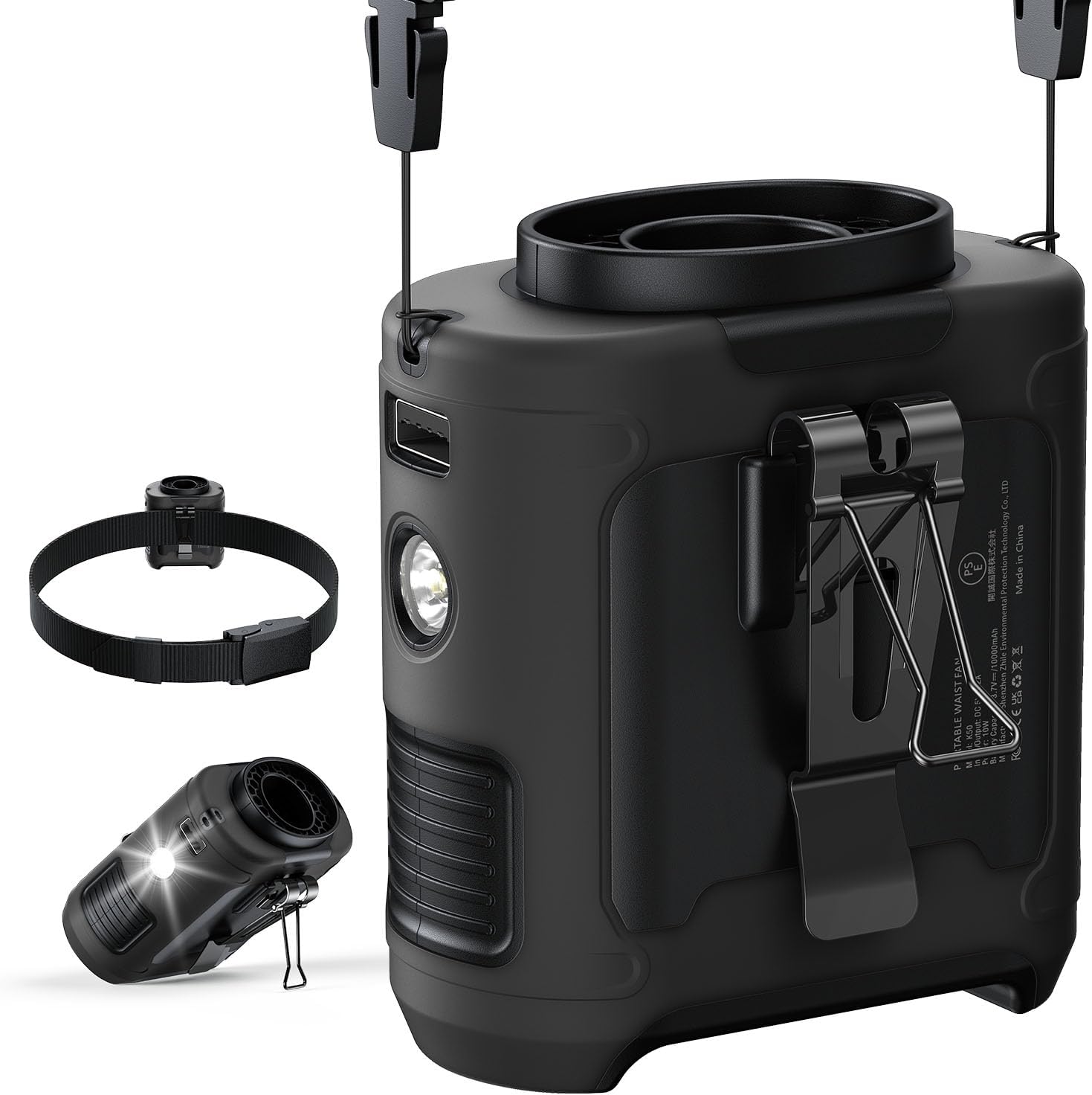 2025 Upgrade Portable Waist Fan Clip on 10000mAh Body Wearable Belt Clip Fan Undershirt Personal Cooling Neck Fans with 5 Speeds Flashlight&Power Bank 40H Cooling For Outdoor Camping Travel (Grey)