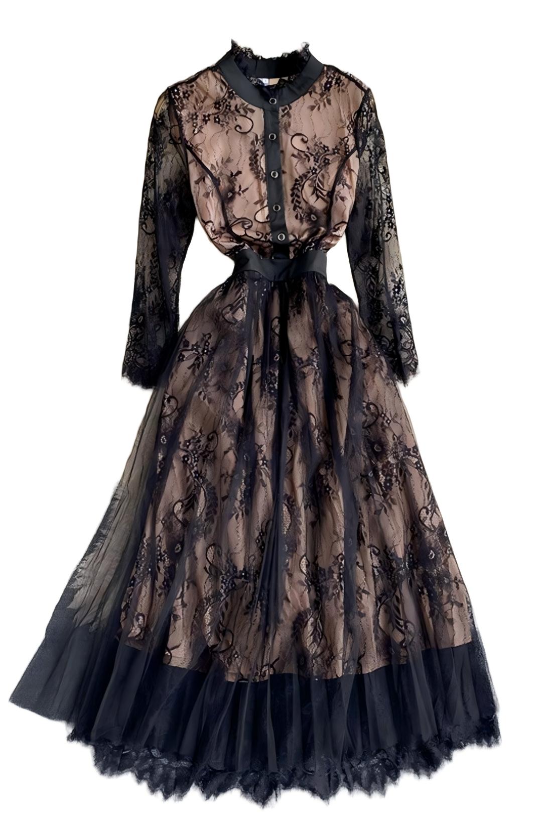 Midnight Black Vintage Lace Dress