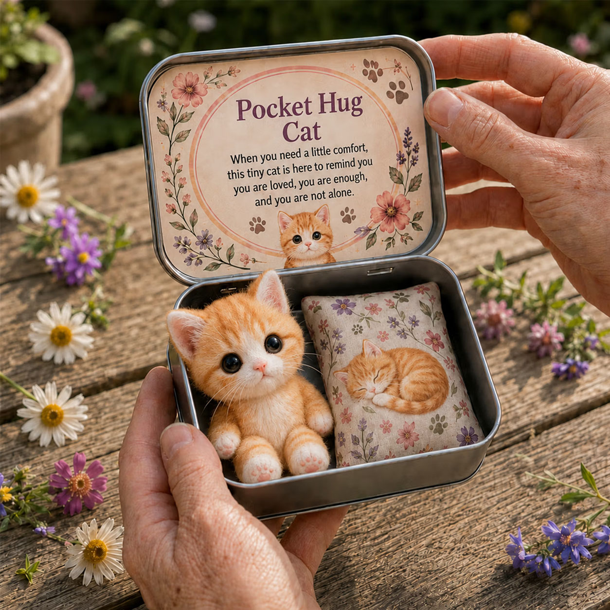 Pocket Hug Plush Keepsake Tin, Mini Portable Comfort Pocket Plush Toy