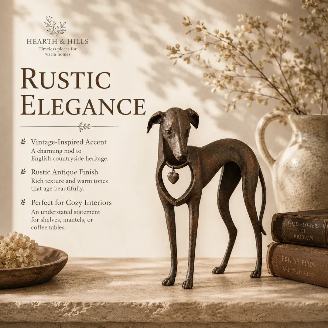 Sighthound Sculpture – Vintage Iron Dog Accent for Timeless Interiors