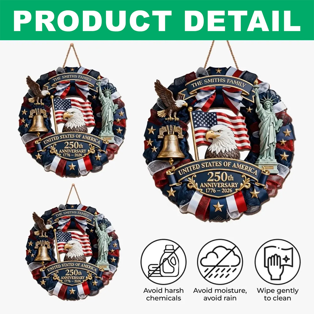 Custom Family Name America 250th Anniversary 1776-2026 Patriotic Semiquincentennial Doorsign HA75 920746