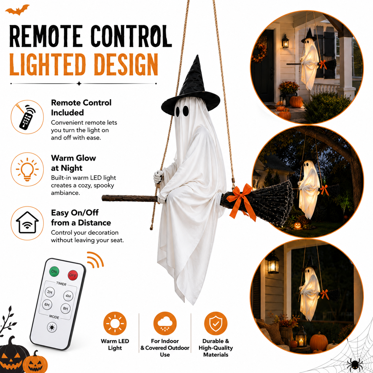 Lighted Hanging Ghost Witch Halloween Decoration
