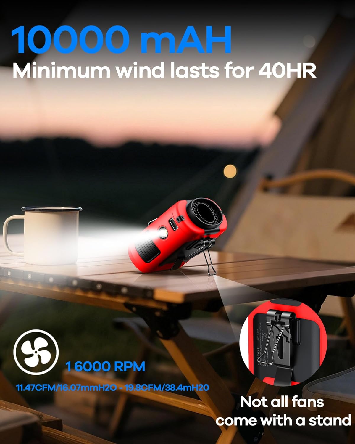 2025 Upgrade Portable Waist Fan Clip on 10000mAh Body Wearable Belt Clip Fan Undershirt Personal Cooling Neck Fans with 5 Speeds Flashlight&Power Bank 40H Cooling For Outdoor Camping Travel (Grey)