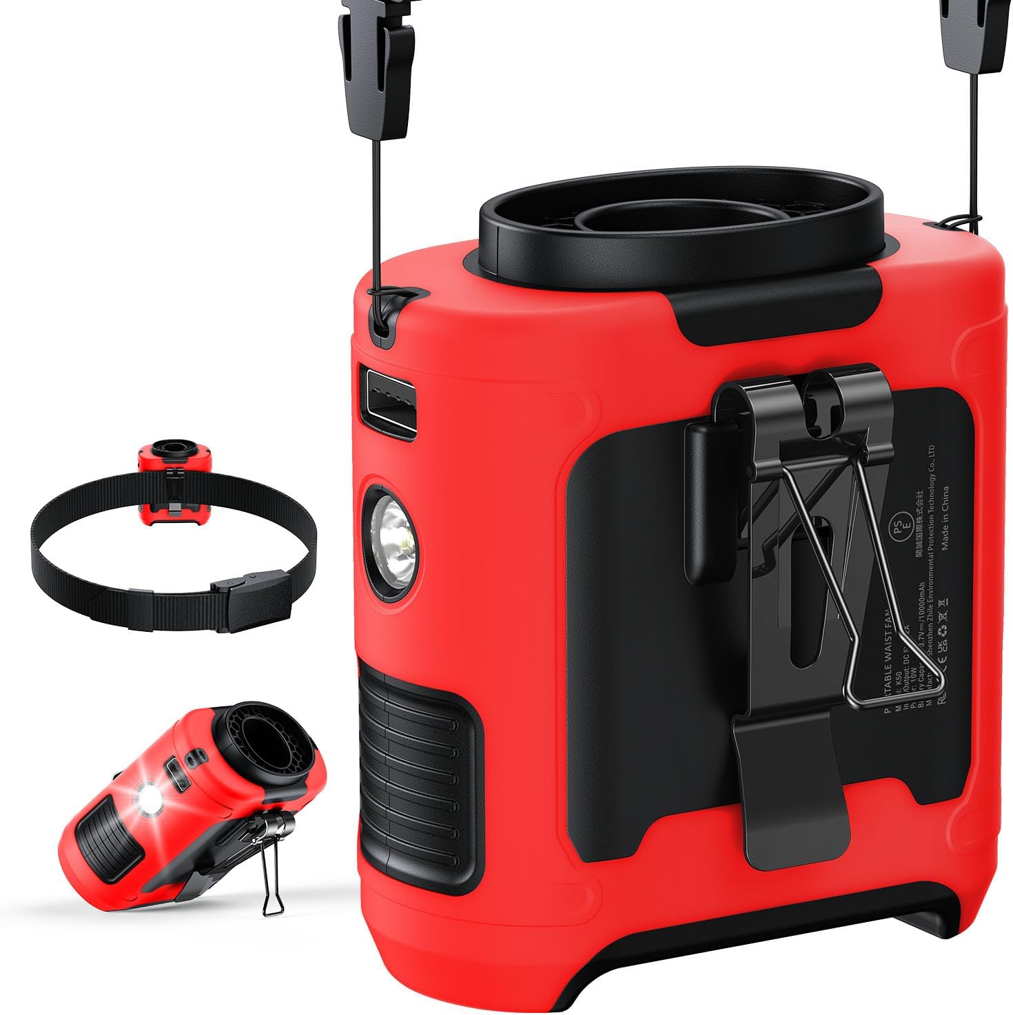 2025 Upgrade Portable Waist Fan Clip on 10000mAh Body Wearable Belt Clip Fan Undershirt Personal Cooling Neck Fans with 5 Speeds Flashlight&Power Bank 40H Cooling For Outdoor Camping Travel (Grey)