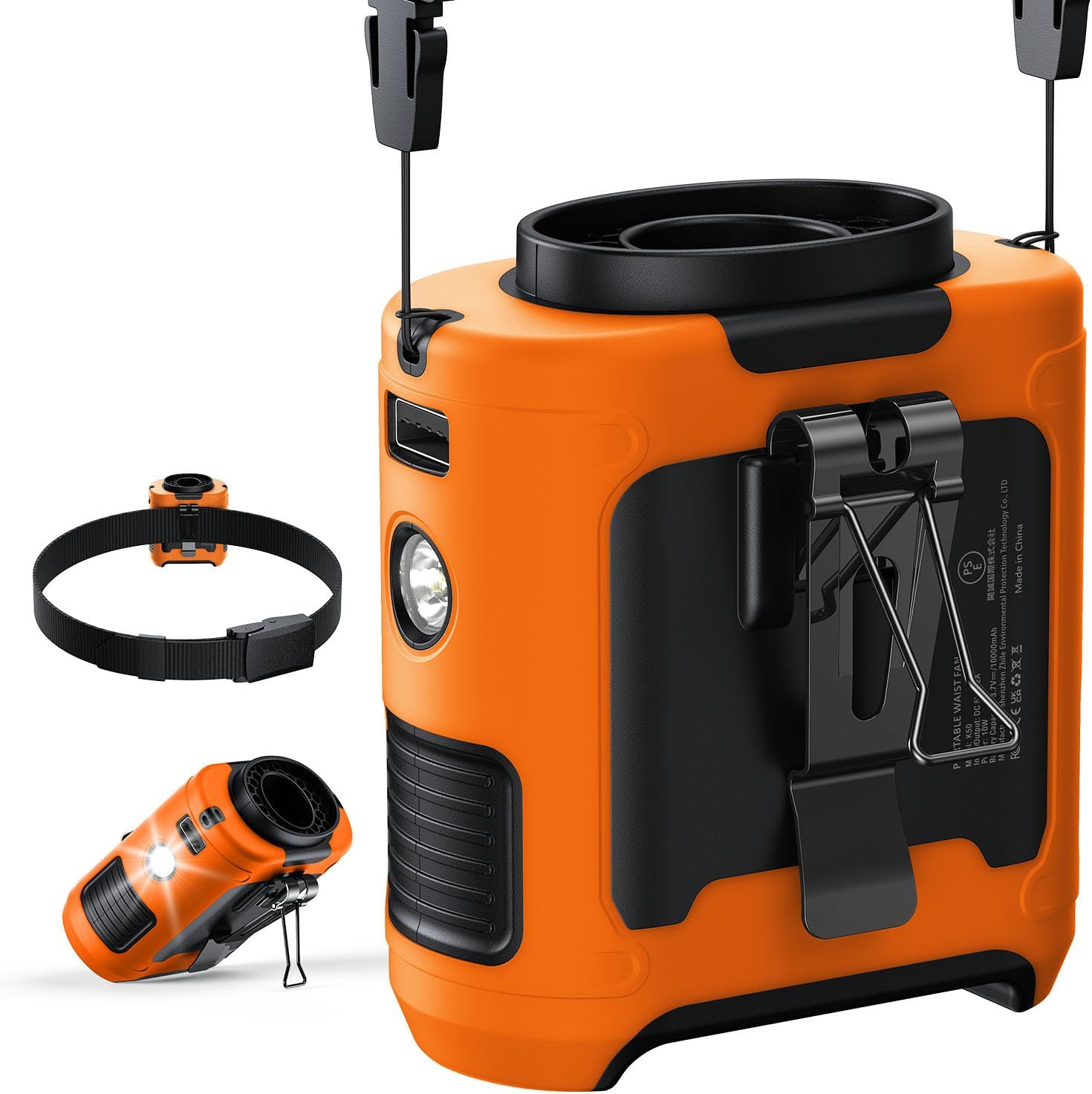 2025 Upgrade Portable Waist Fan Clip on 10000mAh Body Wearable Belt Clip Fan Undershirt Personal Cooling Neck Fans with 5 Speeds Flashlight&Power Bank 40H Cooling For Outdoor Camping Travel (Grey)