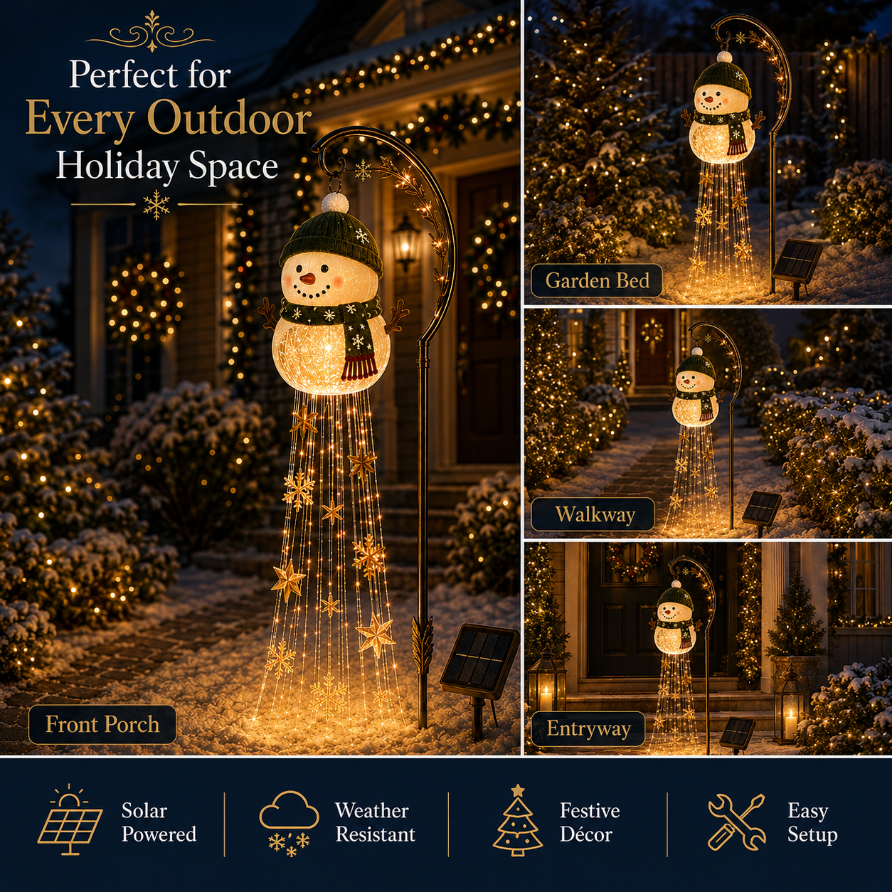☃️ Snowman Sparkle Cascade Solar Garden Light
