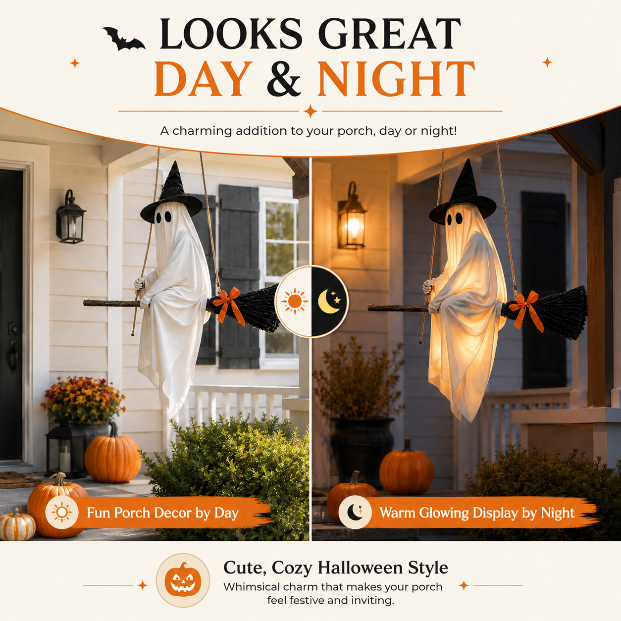 Lighted Hanging Ghost Witch Halloween Decoration