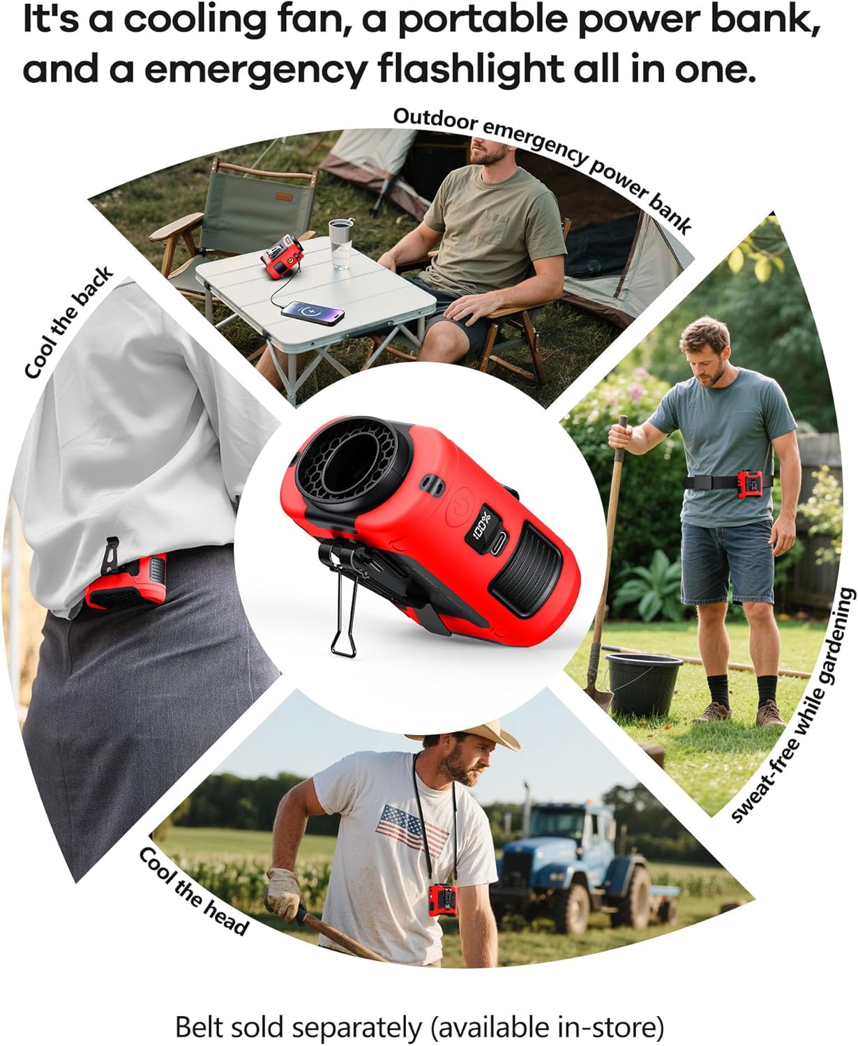 2025 Upgrade Portable Waist Fan Clip on 10000mAh Body Wearable Belt Clip Fan Undershirt Personal Cooling Neck Fans with 5 Speeds Flashlight&Power Bank 40H Cooling For Outdoor Camping Travel (Grey)