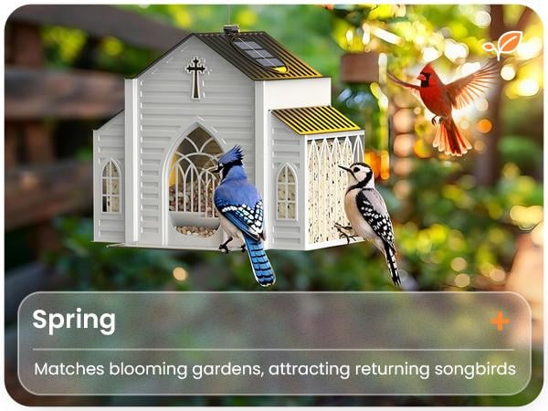 [Mother's Day Gift]MrCrafts Church-Shaped Metal Bird Feeder with Solar Light, 10.35'' * 6.69'' * 8.2'', Hanging Outdoor Feeder, 4lb Large Capacity & Bird Suet Design, Weatherproof, Garden/Yard/Deck Decor & Unique Gift for Christmas & Mother's Day