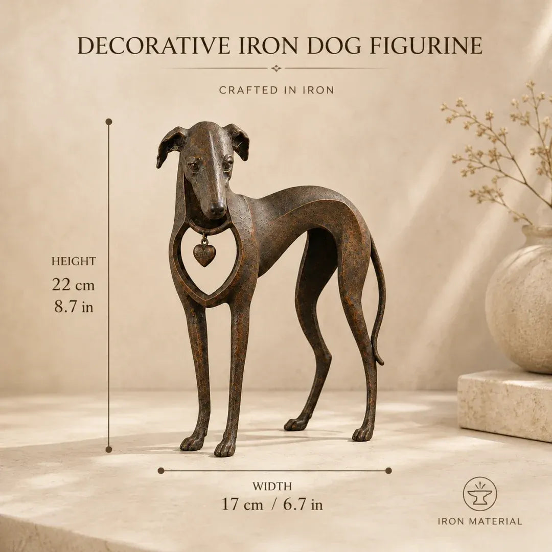 Sighthound Sculpture – Vintage Iron Dog Accent for Timeless Interiors
