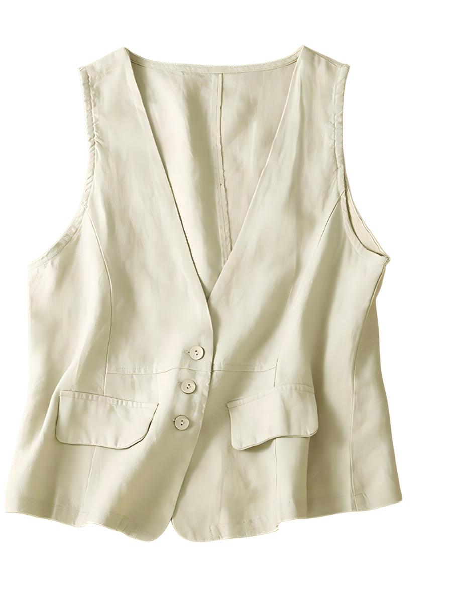 Women's V-neck Casual Sleeveless Vest Cotton And Linen Vest Jacket