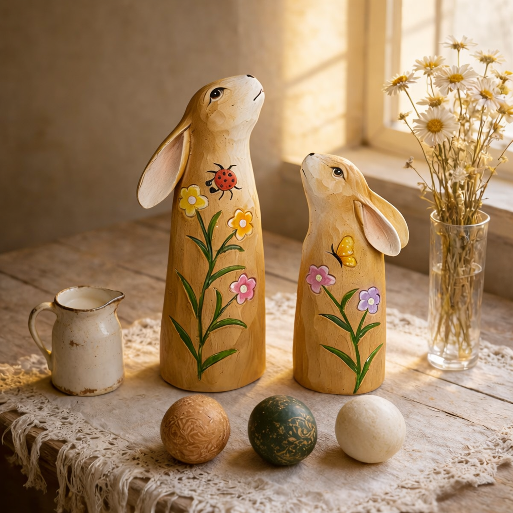 Hand-Painted Spring Bunny Figurines