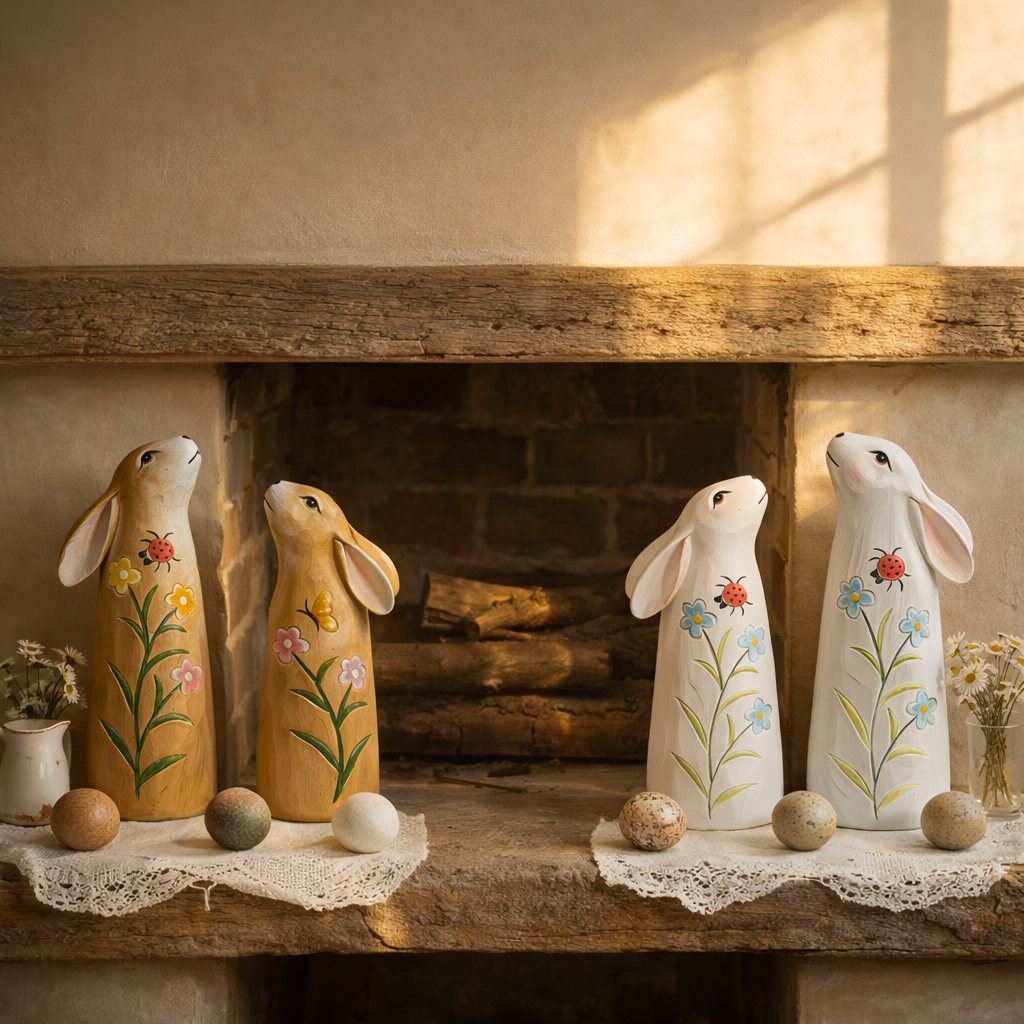 Hand-Painted Spring Bunny Figurines