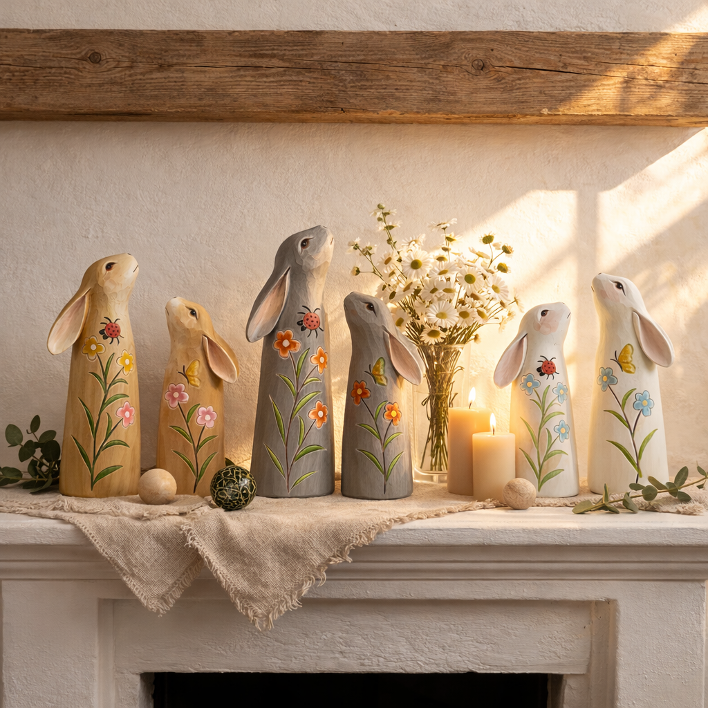 Hand-Painted Spring Bunny Figurines