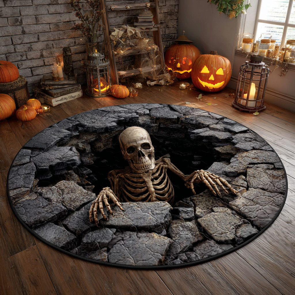 3D Skeleton Vortex Quilted Round Halloween Rug