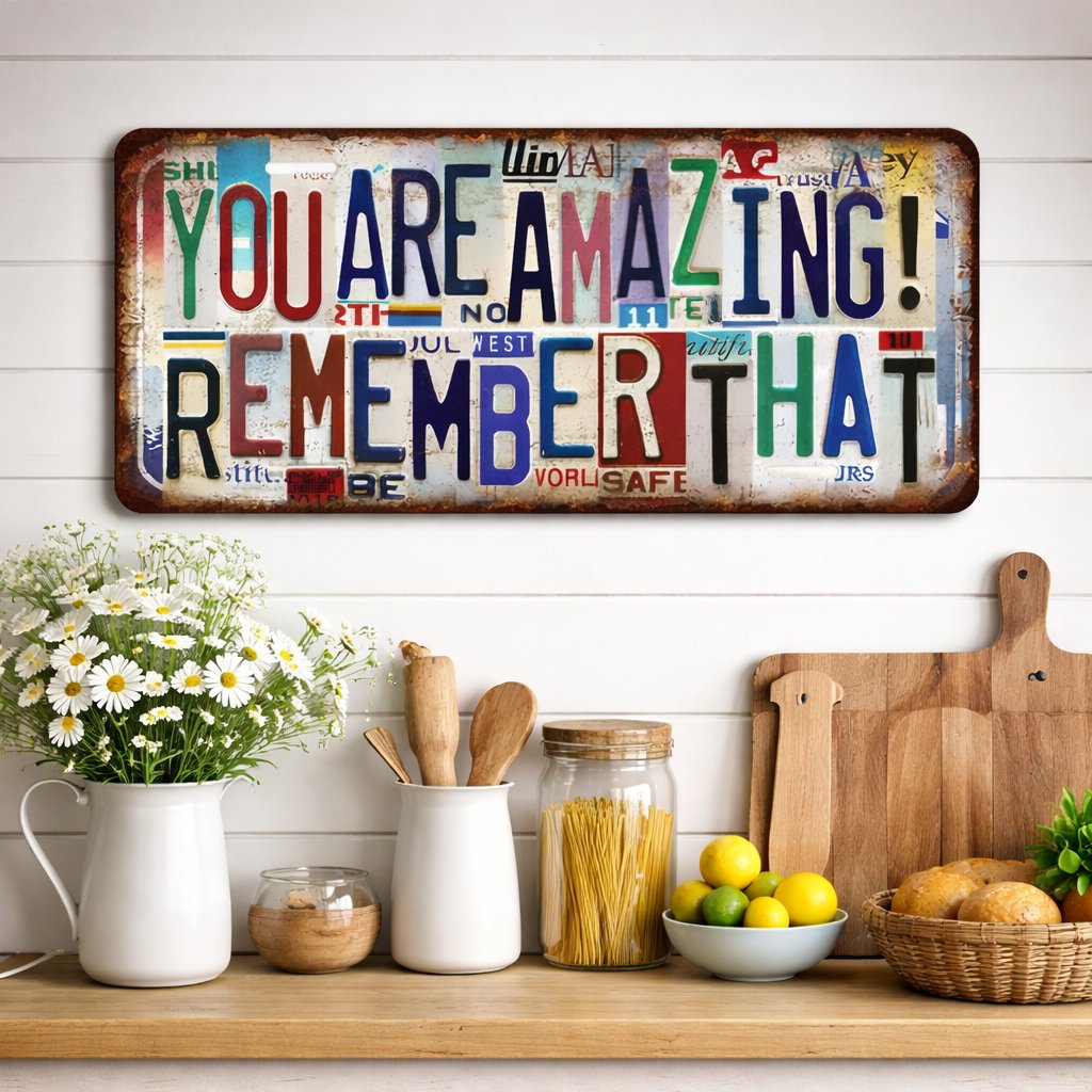 🌹"You Are Amazing! Remember That“ License Plate Metal Sign—Vintage Wall Decor💕
