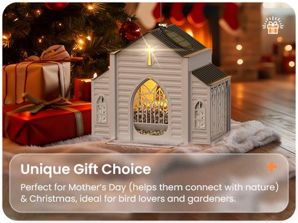 [Mother's Day Gift]MrCrafts Church-Shaped Metal Bird Feeder with Solar Light, 10.35'' * 6.69'' * 8.2'', Hanging Outdoor Feeder, 4lb Large Capacity & Bird Suet Design, Weatherproof, Garden/Yard/Deck Decor & Unique Gift for Christmas & Mother's Day