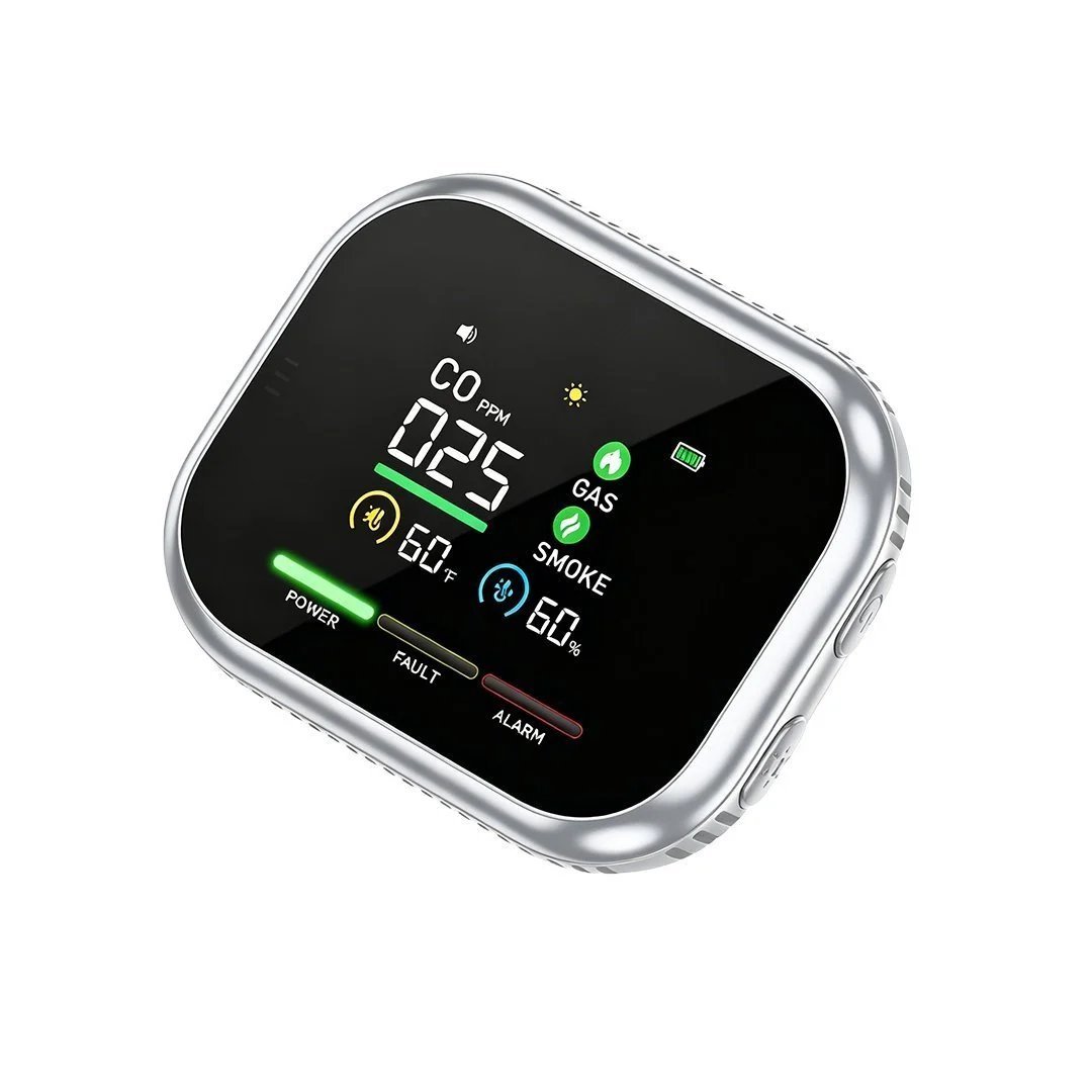 🏠 6-in-1 Smart Home Safety Detector – CO, Gas, Smoke, Temperature & Humidity Alarm