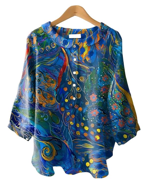 Vintage Floral Print Peter Pan Collar Long Sleeve Shirt