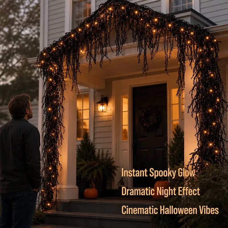 Halloween fireplace decor with warm LED glow for night display