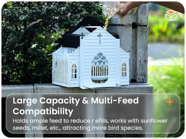 [Mother's Day Gift]MrCrafts Church-Shaped Metal Bird Feeder with Solar Light, 10.35'' * 6.69'' * 8.2'', Hanging Outdoor Feeder, 4lb Large Capacity & Bird Suet Design, Weatherproof, Garden/Yard/Deck Decor & Unique Gift for Christmas & Mother's Day