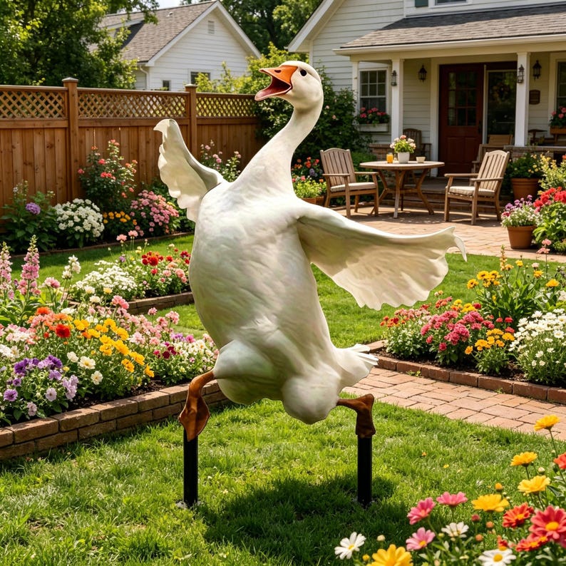 FUN WHITE GOOSE PATIO DECORATIONS - SUITABLE FOR LAWNS, TERRACES AND BACKYARDS