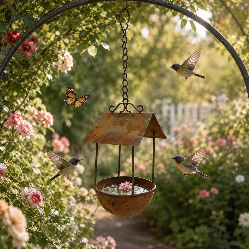 Rustic Hanging Metal Bird Feeder – Garden & Backyard Decor