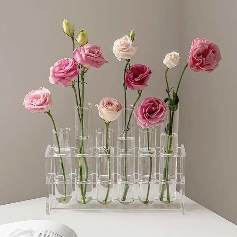 Hinged Flower Vase 8 Crystal Glass Test Tube Desktop Propagation Station for Plant Glass Tubes Hydroponic Vase for Indoor Office Home Garden Decor (8pcs)