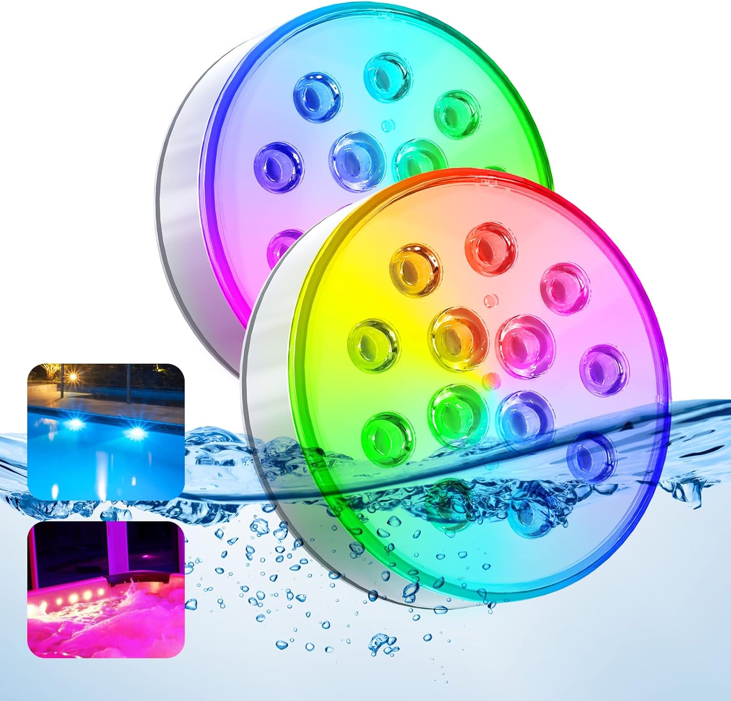 Pool Lights, Upgraded Rechargeable Submersible LED Lights with Remote Waterproof 16 Colors Hot Tub Underwater Light for Inground Pool, Pond, Aquarium, Bath, Party, Vase