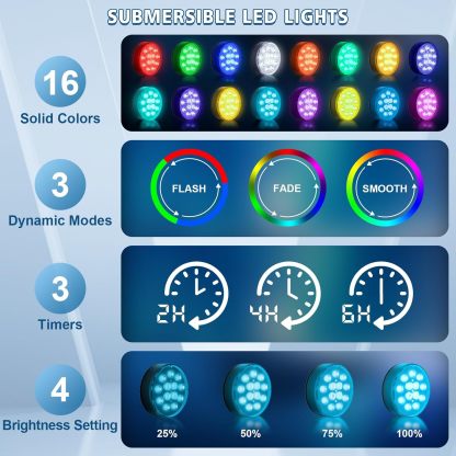 Pool Lights, Upgraded Rechargeable Submersible LED Lights with Remote Waterproof 16 Colors Hot Tub Underwater Light for Inground Pool, Pond, Aquarium, Bath, Party, Vase