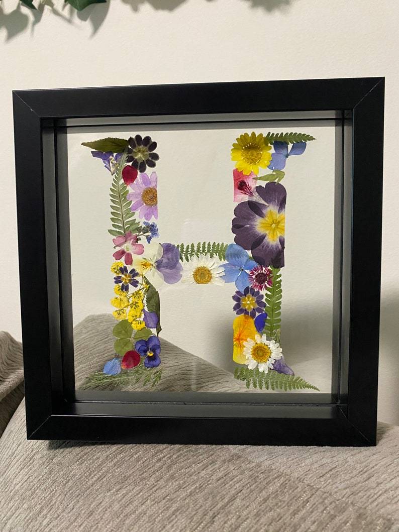 Custom Letter Real Pressed Flower Art Framed Floral Initial