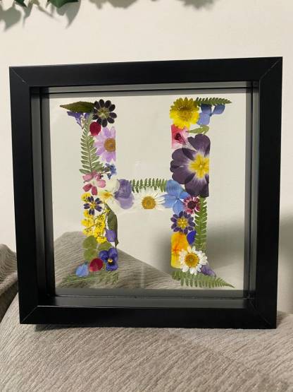 Custom Letter Real Pressed Flower Art Framed Floral Initial