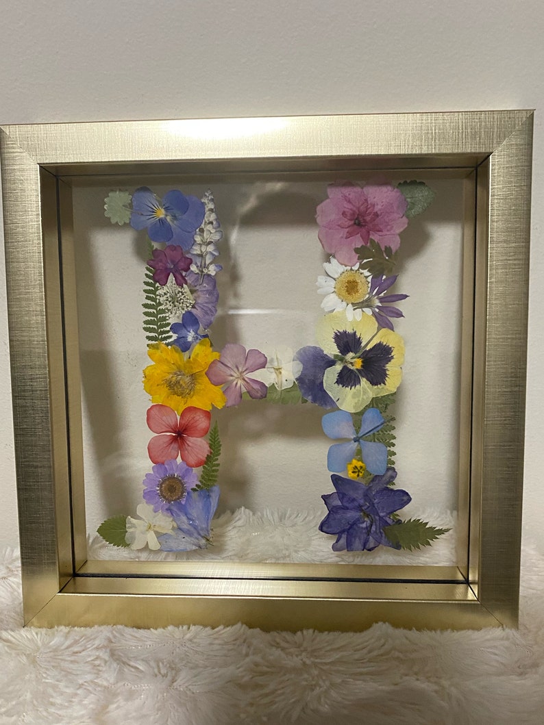 Custom Letter Real Pressed Flower Art Framed Floral Initial