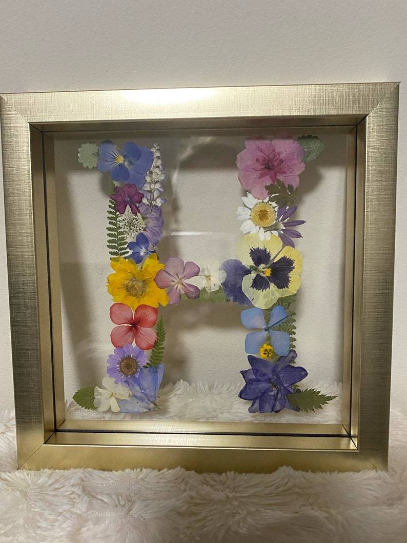 Custom Letter Real Pressed Flower Art Framed Floral Initial