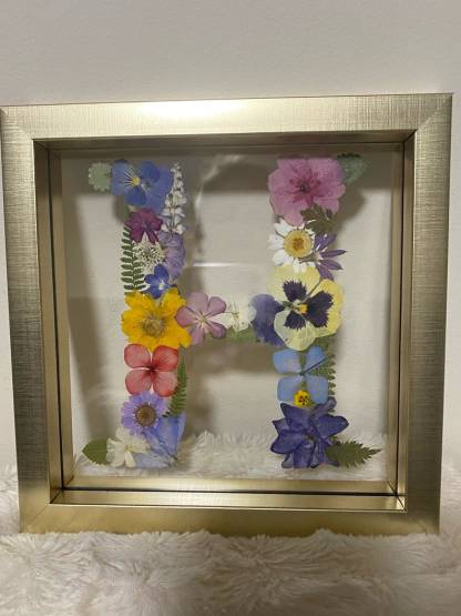 Custom Letter Real Pressed Flower Art Framed Floral Initial